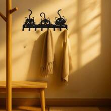 HELLOYOUNG 1 PC Black Metal Cat Hooks Set Of Three - A Unique Personalized Gift For Indoor Use In Living Room And Bedroom, Adding An Elegant Touch To Home Decoration, Perfect As A Christmas Present