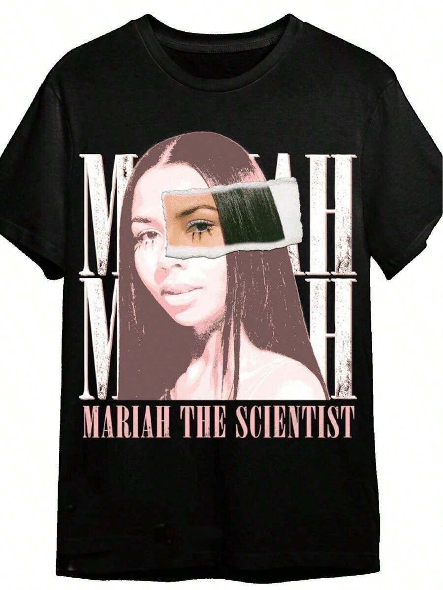 Women Men Mariah Scientist Rapper Young-Hop Tee Tshirt, Women Tee Classic Thugs Print Round Neck Short Sleeve-Shirt Vintage Streetwear Graphic Oversized Cotton Women Tops&High Street Printed-Shirt - màu đen - Xem 1
