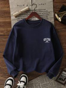 New Women Crew Neck Sweatshirt INS English Letter Print Fashion Versatile Casual Streetwear, Autumn/Winter