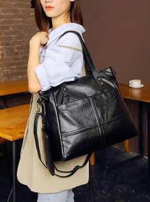 Retro Fashion Mother-Child Shoulder Tote Bag - Black - View 4