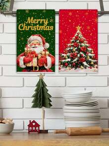 4Pcs 40*60cm/15.74*23.63inch Christmas Wreath Gold Snowflake Red Background Green Background Cleaning Cloth Dish Towel Santa Claus Christmas Tree Holiday Towel Home Kitchen Absorbent Cloth Holiday Tabletop Decor Fabric Christmas Party Decoration Cleaning Decor, Suitable For Christmas Home Kitchen Hand Towel, Decorative Towel. - Multicolor - View 8