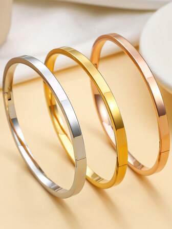 Set de 3 piezas de brazaletes abiertos de acero inoxidable con circonita cúbica colorida y resistente al agua, joyería de moda para mujeres