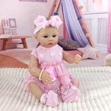 1pc Soft Cloth Body Half Glue Simulation Dolls 46cm Pink Dress Cute Reborn Doll Playing House Accompanying Toys Birthday Gifts