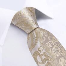 Silk Floral Necktie Set With Tie Clip, Handkerchief & Cufflinks - Champagne Paisley - View 7