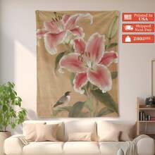 Lily Plant Tapestry Room Decoration Wall Decor Blanket Symbolizing Vitality Ultra-Soft Lightweight Silky Design For Elegant Decor Warm Flannel Blanket For Sofa Bed Travel Camping Polyester Fiber Thoughtful Gift For Family Friends Valentine's Gift Shipped From USA - Nhiều màu 6 - Xem 3