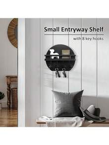 Key Holder For Wall - 9.8 Inch Apartment Wall Decor With Shelf And 8 Key Hooks, Circular Wood Key Hanger For Home Decor - 5 Hooks - View 5