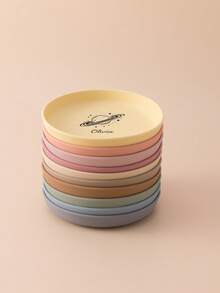 1件个性化定制姓名和图案儿童硅胶餐具圆形吸盘喂食训练儿童餐具纯色按需印刷食物储存 - 多色1 - 查看 2