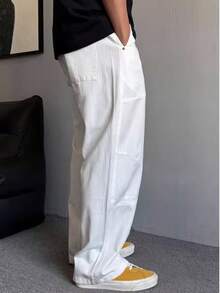 Autumn/Winter Lightweight Lyocell White Casual Pants For Men, Straight Leg Loose Fit Breathable Wide-Leg Trousers, Versatile