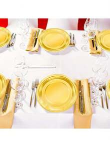 50/30/20/10/5pcs 9inch/7inch Round Gold Plates, Suitable For Desserts, Cakes, Meals, Seasonal Dinnerware, Great For Christmas, Halloween, Easter, Thanksgiving, Parties, Graduations, Weddings, Picnics