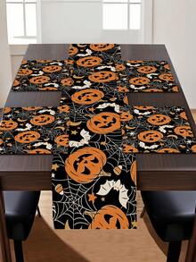 1 pieza Camino de mesa con estampado de calabaza, 4/6/8 piezas Individuales con estampado de temática de Halloween, adecuado para fiestas, cumpleaños, cenas, decoración de cocina y comedor, decoración del hogar y la vida para todas las temporadas