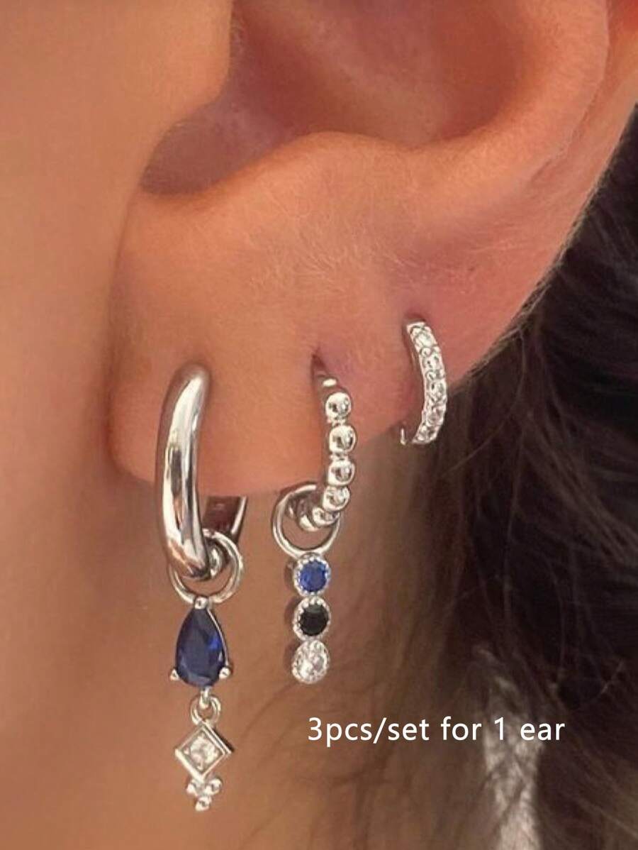 3pcs/Set Elegant Cubic Zirconia Waterdrop Pendant Earrings Set, For Women Daily, Date, Party, Festival Gift