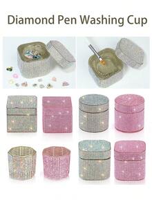 1 件钻石玻璃水晶杯、粉色/AB 指甲水钻、美甲丙烯酸液体粉末美甲杯碗玻璃器皿、美甲刷透明工具、洗甲笔杯美甲用品、美甲工具 - 彩色 - 查看 1