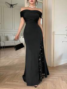 abyoxi Black Color Sexy Off-Shoulder Luxury 3D Floral Off-Shoulder Fashion Elegant Romantic Party Dress,Homecoming,Spring/Summer New Women's Dresses - Black - View 6