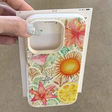 Vacation Style TPU 1pc Material Colorful Lily Flower & Lemon Pattern Full Screen Phone Case, Compatible With Iphone/ Phones Spring - White - View 4