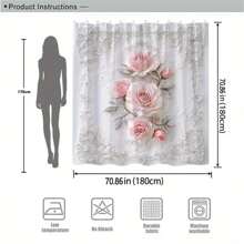 1 件优雅粉红玫瑰浴帘，带银色叶子和蕾丝图案 - 浪漫复古花卉设计，柔和色调，含挂钩，非常适合家居装饰或乔迁礼物，浴室浴帘，房间装饰，感恩节，返校