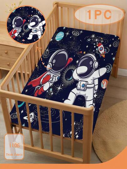 1件110克宇航员全尺寸婴儿床单，儿童床单，婴儿拼接床单，适合送给宝宝当礼物。3D印花卡通床单，100%水洗超细纤维（1张床单，无填充物），适合所有季节