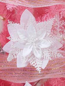 10/20pcs Shiny White Artificial Christmas Tree Decorative Flowers (With Clips), Christmas Tree Decorations, Wedding Decor, Holiday Party, Wall Decor Flowers, Golden Pine Leaves, Poinsettia, Gold/Red/Silver, 5.9 Inch, Clip-On (White) - White - View 6