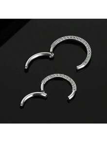 1 件时尚不锈钢扁平氧化锆鼻环，适合男女日常佩戴 - 鋼色 - 查看 3