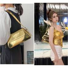 Shoulder Purses For Women Dressy Evening Bag Metallic Clutch Y2k Sparkly Hobo Crossbody Shoulder Bag Handbags - Pink - 查看 4