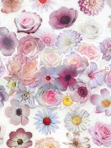 50张粉色花朵透明PET贴纸适用于手机笔记本电脑行李箱笔记本头盔DIY美观防水贴纸学生创意礼物 - 彩色 - 查看 1