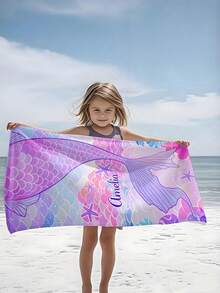 Toalha de praia infantil personalizada, presente de aniversário de verão, clima de verão, viagem de meninas à praia, toalha de praia personalizada, piscina, decoração de praia, para família, sereia - Multicolorido - Ver 9