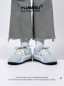 HUANQIU 2025 New Women's Shoes, Women's Skateboard Shoes, A Pair Of And Fashionable Breathable Lace-Up Home Office Outdoor White Shoes Versatile Light And Comfortable White Shoes Lace-Up Soft-Soled Sports Shoes Casual Shoes Running Shoes Christmas Apple Red Four Seasons Shoes - Blue - View 6