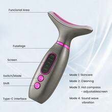 1个便携式可充电面部颈部按摩器，电镀喷漆款式，女士专用，带加热和振动功能，USB充电（内置500mAh锂电池），无香型，便携式美容工具 | 直观操控 | 可充电按摩器 | 圣诞礼物、新年礼物、情侣礼物