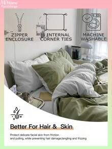 Bộ chăn ga gối ký túc xá 3 món siêu mềm màu xanh lá cây nhạt và trắng, bộ chăn ga gối đệm thoáng khí thân thiện với da dành cho phòng ngủ sinh viên, bộ chăn ga gối đệm có thể giặt khi trở lại trường - màu xanh lá - Xem 2