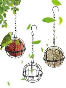 新款实用型脂肪球喂鸟器，金属脂肪球鸟栖架，悬挂式球形喂鸟器，脂肪球鸟栖架挂钩，适用于户外花园野生鸟类、麻雀等。