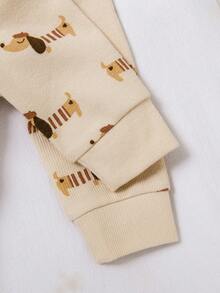 1pc Newborn Baby Boy Cute Dog Print Zipper Front Long Sleeve Jumpsuit, Suitable For 0-9 Months Daily Wear - Apricot - View 5