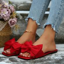 Women's Flat Square Toe Non-Slip Beach Slippers - Red Bow - View 4
