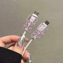 3件套粉色蝴蝶结/爱心透明/花朵图案充电器保护套，兼容 18W/20W充电器 - 包含数据线和电源线保护套，是馈赠佳品。Nan数据线保护套，充电器配件，手机配件 - 愛心領結 - 查看 2