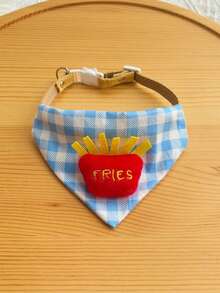 1pc Pet Bandana Collar, Cute Cartoon Plaid Bib For Small Dogs Cats, Blue