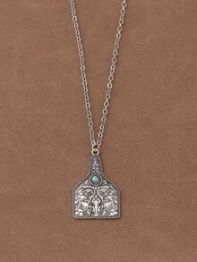 SUPBORA 6pcs/Set Vintage Western Cowboy Style Turquoise Charm Pendant Chain Necklace, Suitable For Women's Daily Wear, 20 Inches Long - Antique Silver - View 4