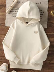 Tween Girl Casual Print Fleece Hooded Sweatshirt Jacket, Spring Autumn & Winter