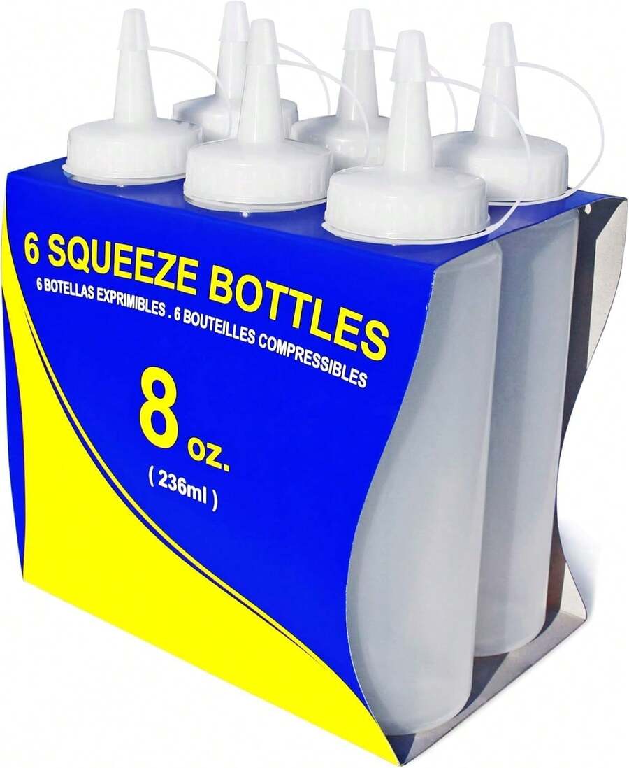 New Foodservice 26115 Squeeze Bottles, Plastic, 8 Oz,, Pack Of 6