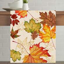 1/25pcs Autumn Maple Leaf Watercolor Table Runner, Seasonal Colorful Botanical Farmhouse Kitchen Home Decor, Thanksgiving Party Supplies, Holiday Gift, Room Decoration, Dining Table Decor - XYZQ37 - View 2