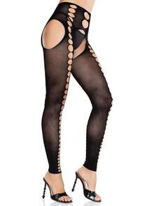 Women's Seamless Colored Tights With Cut-Out Details And Footless Design Suspender Tights For Womentxp2lllsdac - màu đen - Xem 2