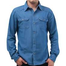 Men's Long Sleeve Denim Shirt With Pocket And Button - Medium Wash - View 2