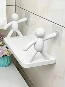 1/2 piezas Estante de almacenamiento (con pegatinas), Estante de almacenamiento con forma de persona pequeña, Estante organizador con forma de persona pequeña sin taladro para montaje en pared, Estante de almacenamiento de capa única/doble, Estante de almacenamiento creativo con forma de persona pequeña para montaje en pared, Estante de almacenamiento de pared para cosméticos en el dormitorio, Estante de especias en la cocina, Estante de artículos de tocador en el baño, Estante de almacenamiento de plástico (estilo aleatorio) para organizador de almacenamiento de mujer, artículos esenciales de viaje, decoración de otoño, Halloween