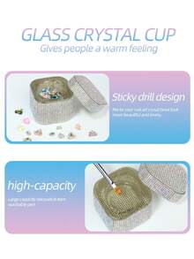 1pc Diamond-Bordered Nail Brush Cleaner Glass Cup With Cover Shiny Rhinestone Glass Manicure Tools - Multicolor - View 4