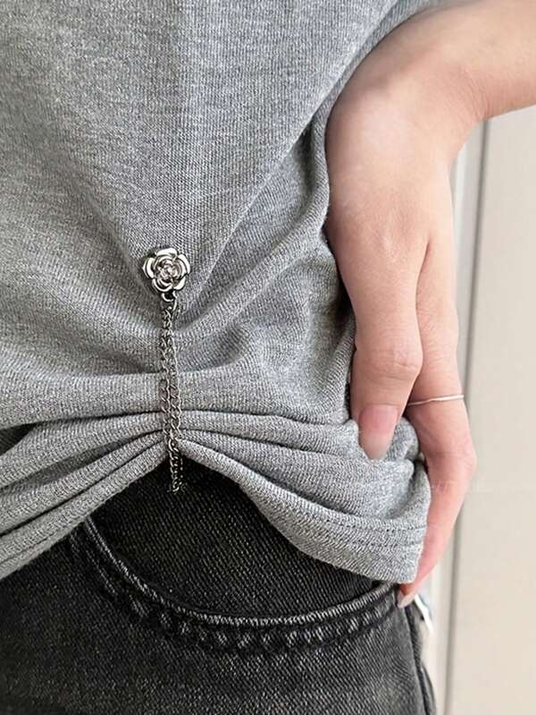 3 paquets Robe T-shirt camélia avec manches raccourcies, ourlet réglable avec boucle, bouton pour ajuster la longueur trop longue