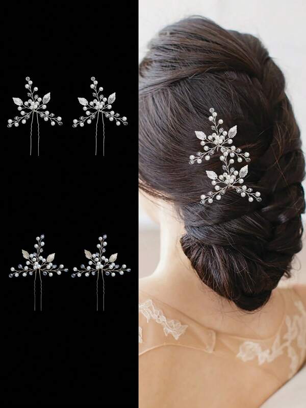 2 piezas Pasador de pelo para boda con perlas para mujeres, joyería para el cabello de moda, accesorio encantador de cristal