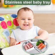 Set Of 2 Stainless Steel Baby Plates With Suction Cup, Split Children's Plates With Removable Silicone Suction Cup, Children's Plate With Dividers, Baby Crockery Set