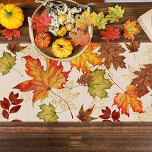 1/25pcs Autumn Maple Leaf Watercolor Table Runner, Seasonal Colorful Botanical Farmhouse Kitchen Home Decor, Thanksgiving Party Supplies, Holiday Gift, Room Decoration, Dining Table Decor - XYZQ37 - View 4
