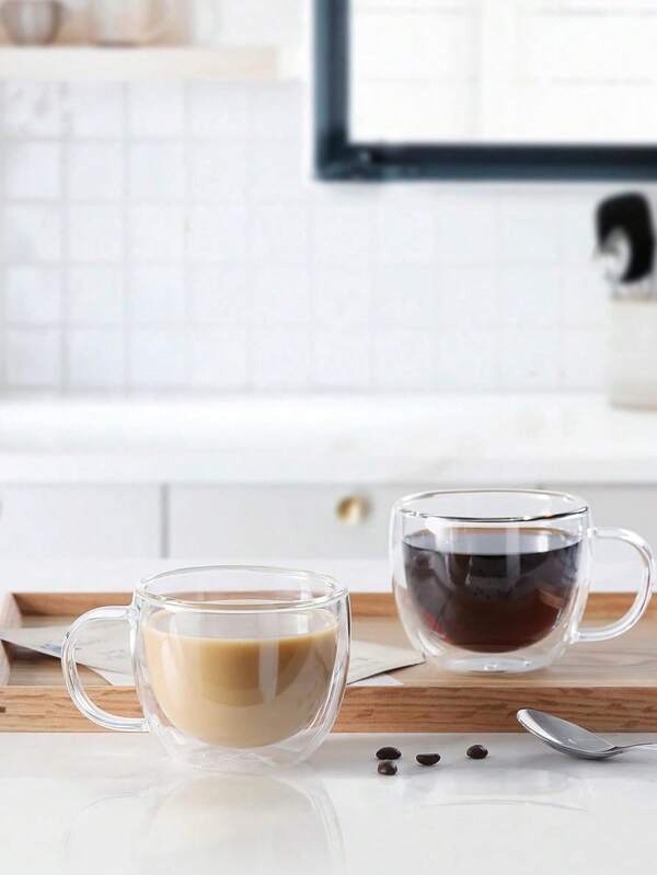 6pcs Set Espresso Cups With Handles, 2.8oz Transparent Espresso Cups, Espresso Shot Glasses, Double Wall Insulated Espresso Cups, Microwave & Dishwasher Friendly, Suitable For Espresso Machines