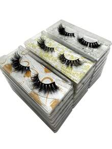 10/16/21 Pairs Fluffy&Thick 3D False Eyelashes With Glitter Paper Box,Lashes Bulk Christmas Gifts,3D Cat Eye Eyelashes Natural Soft,Protable, Makeup Manga Lashes,Dramatic Messy Mink Lashes Wispy, Individual Package Faux Mink Lashes Wholesale - 黑色 - 查看 2