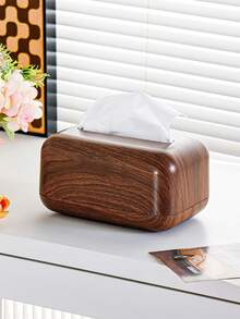 1pc Vintage Wood Grain Plastic Tissue Box - Fashionable Home Decor For Kitchen, Bedroom And Living Room, Brown Design, Elegant And Practical Decorative Piece