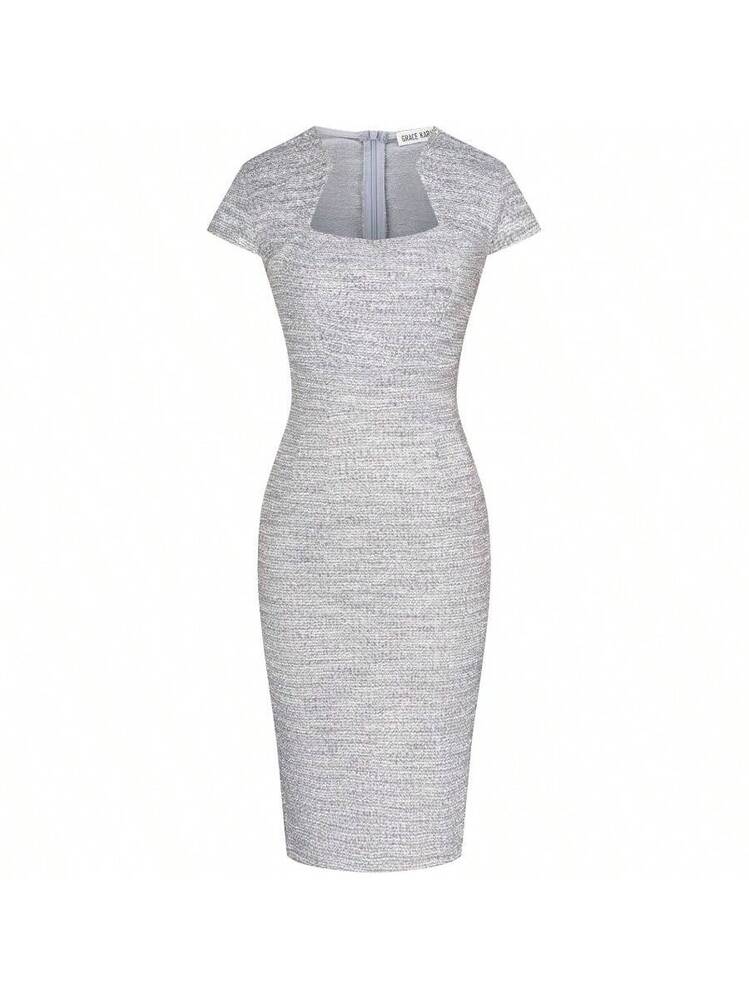 light grey pencil dress Gray Wool Pencil Dress, Warm Office Dress, Plus Size Sheath Dress, Midi  Dress, Formal Dress, Round Neckline Dress, Sheath Dress, Goth Dress
