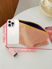 Una bolsa de maquillaje con bloqueo de color a cuadros y cremallera, bolsa de almacenamiento de maquillaje, bolsa de viaje portátil, bolsa de almacenamiento de artículos de tocador, bolsa de viaje para cosméticos y artículos de tocador, brochas de maquillaje, lápiz labial, cepillos, productos de cuidado de la piel, teléfono móvil, monedas, artículos pequeños, Navidad, regalos, vacaciones, uso multifuncional.